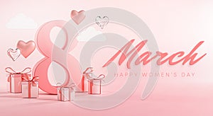 8 March Happy Women`s Day Love Heart Banner