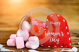 8 March Happy Women`s Day message on wooden background