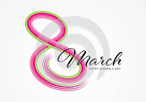 8 March Happy Women`s day vector greeting card, 8th, Number 8 in pink line vector, 8 number logo design inspiration vector, icon