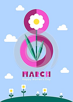8 March, Happy Women\'s Day vector greeting card, trendy flat simple minimalist geometric style