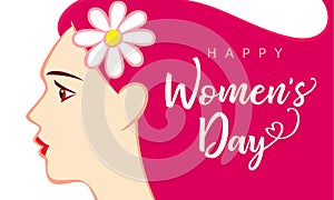 8 March Happy Womens Day beautiful woman pink greeting card