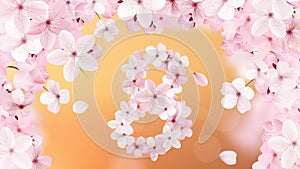 8 march international women's day background with flowers. Cherry blossoms romantic design. Women day background with frame