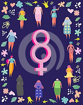 8 march, International Women`s Day. Feminism concept template design