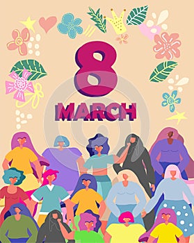 8 march, International Women`s Day. Feminism concept template design
