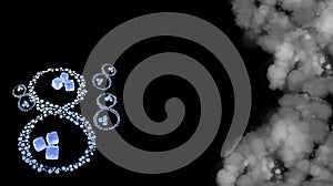 8 March symbol. Figure of eight made of water drops with ice cubes over black elegant background with copyspace. Decorative greeti