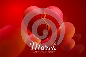 8 March women day vector heart. EPS 10 vector illustration. Red heart 3d vector for international women day.