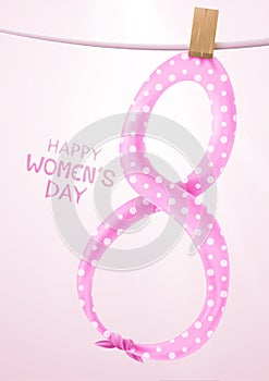 8 March Women`s Day greeting card template concept. Eight shape