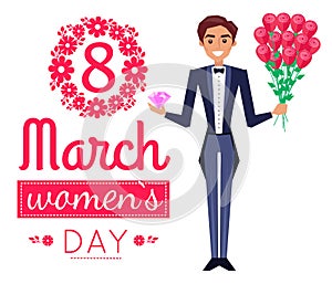 8 March Womens Day Poster Man Vector Illustration