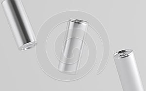 8 oz. / 250ml Aluminium Soda / Energy Drink / Seltzer / Iced Coffee Can Mockup - Three Floating Cans.  3D Illustration