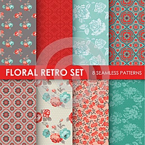 8 Seamless Patterns - Floral Retro Set