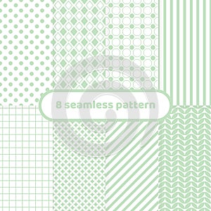 8 seamless patterns green and white pattern set, pattern pack