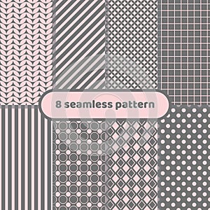 8 seamless patterns pink and grey pattern set, pattern pack