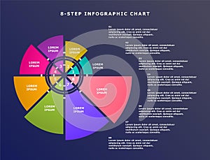 8-step colorful infographic chart template for business, corporate and educational use