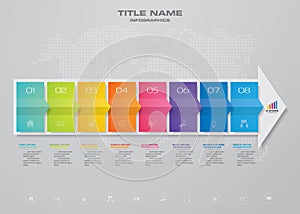 8 steps arrow timeline infographic element. EPS 10.