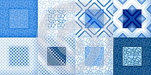 8 traditional mosaics blue seamless design for fabric or ceramics