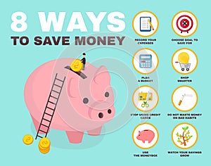 8 way to save money infographic. pig