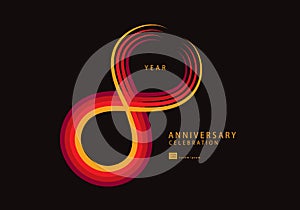 8 years anniversary celebration logotype Red line vector, 8th birthday logo, 8 number, Banner template, 8 number logo design, sign