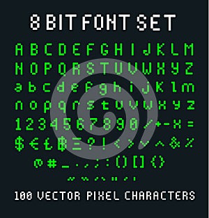 80 8Bit pixelated font set in vintage 80s video computer game