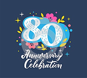 80 anniversary celebration flat vector greeting card template