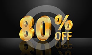 80% off 3d gold on dark black background, Special Offer 80% off, Sales Up to 80 Percent, big deals, perfect for flyers, banners, a