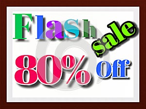80%off flash sale 3d text illustration in the brown fram.