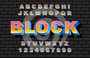 80 s retro alphabet font rainbow style, vintage.