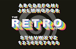 80 s retro alphabet font. Rainbow Vintage Alphabet vector
