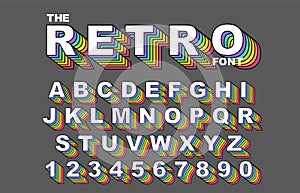 80 s retro alphabet font. Rainbow Vintage Alphabet vector