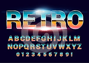 80`s retro alphabet font. Sci-fi future style.