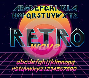 80 s retro alphabet font. Vector typography elements design