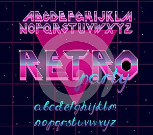 80 s retro alphabet font. Vector typography elements design