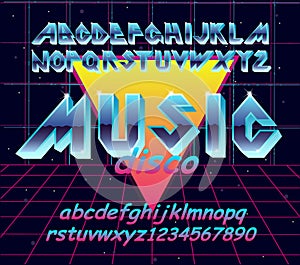 80 s retro alphabet font. Vector typography elements design