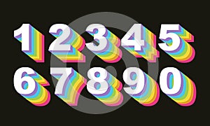 80 s retro numbers. Rainbow Vintage Alphabet vector 80 s,
