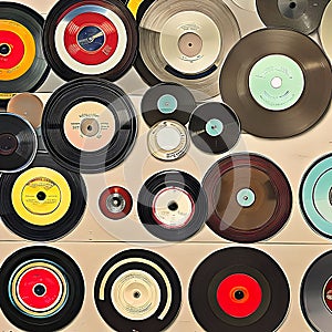 802 Vintage Vinyl Records: A retro and nostalgic background featuring vintage vinyl records in faded and retro colors that evoke