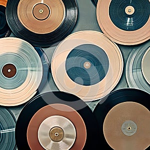 802 Vintage Vinyl Records: A retro and nostalgic background featuring vintage vinyl records in faded and retro colors that evoke