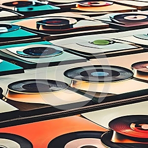 802 Vintage Vinyl Records: A retro and nostalgic background featuring vintage vinyl records in faded and retro colors that evoke