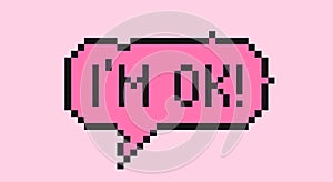 80s-90s aesthetics poster t-shirt print vector illustration in pixel art retro vaporwave 8-bit style with I am ok quote