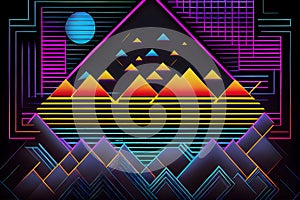 80s Geometric Background Colourful Mountain Design. AI Generative