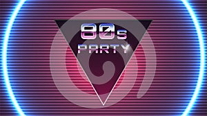 80s Party Banner. Flyer Template. Retro Futuristic Neon Background. Synthwave Style. Retrowave Design