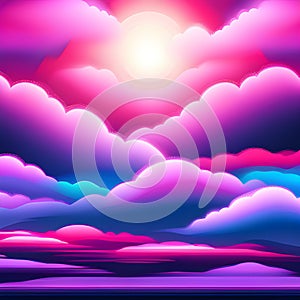 80s retro futuristic sci-fi., nostalgic 90s. Night and sunset neon colors, cyberpunk vintage illustration. Sun