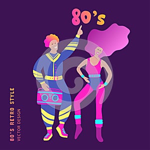 80s retro music party woman and man clipart.