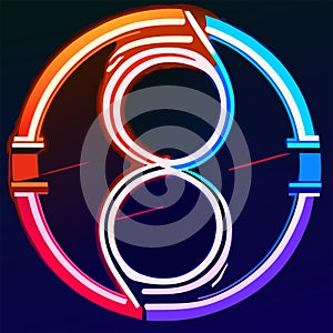 80s style neon light number. 80s retro style font. AI generated