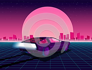 80s style sci-fi background with supercar