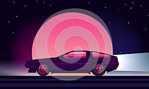 80s style sci-fi background with supercar