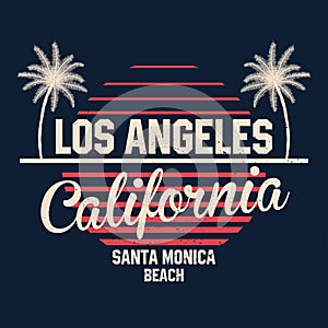 80s style vintage California typography. Retro t-shirt graphics with tropical paradise scene and tropic palms