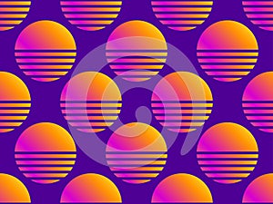 80s sun seamless pattern. Retro futuristic background. Modern trend background. Synthwave, futurism background. Retrowave. Vector