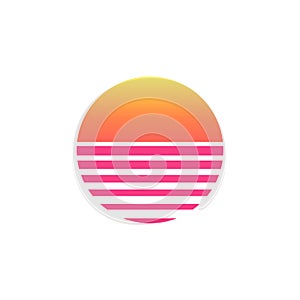 80s sunset retro neon background. 90s poster electro sun space vintage grid sunset icon