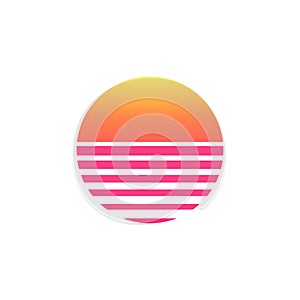 80s sunset retro neon background. 90s poster electro sun space vintage grid sunset icon