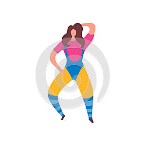 80s years woman girl in aerobics outfit doing workout shaping