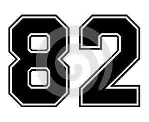 82 Classic Vintage Sport Jersey Number in black number on white background for american football, baseball or basketball